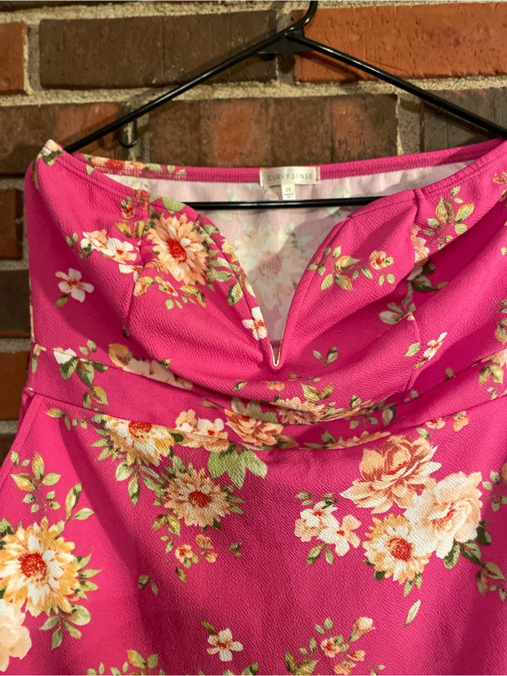 Strapless Pink Floral Sheath Dress - Picture 2 of 4